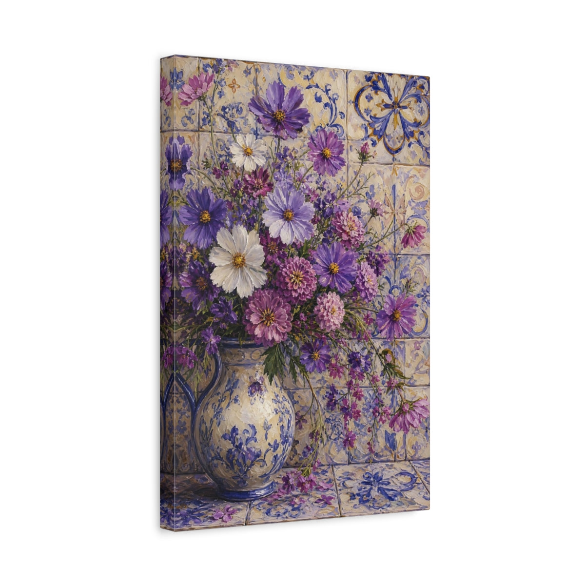 Side Mockup 4. Floral Floral Bouquet Purple Floral Bouquet shown as stretched canvas wall art