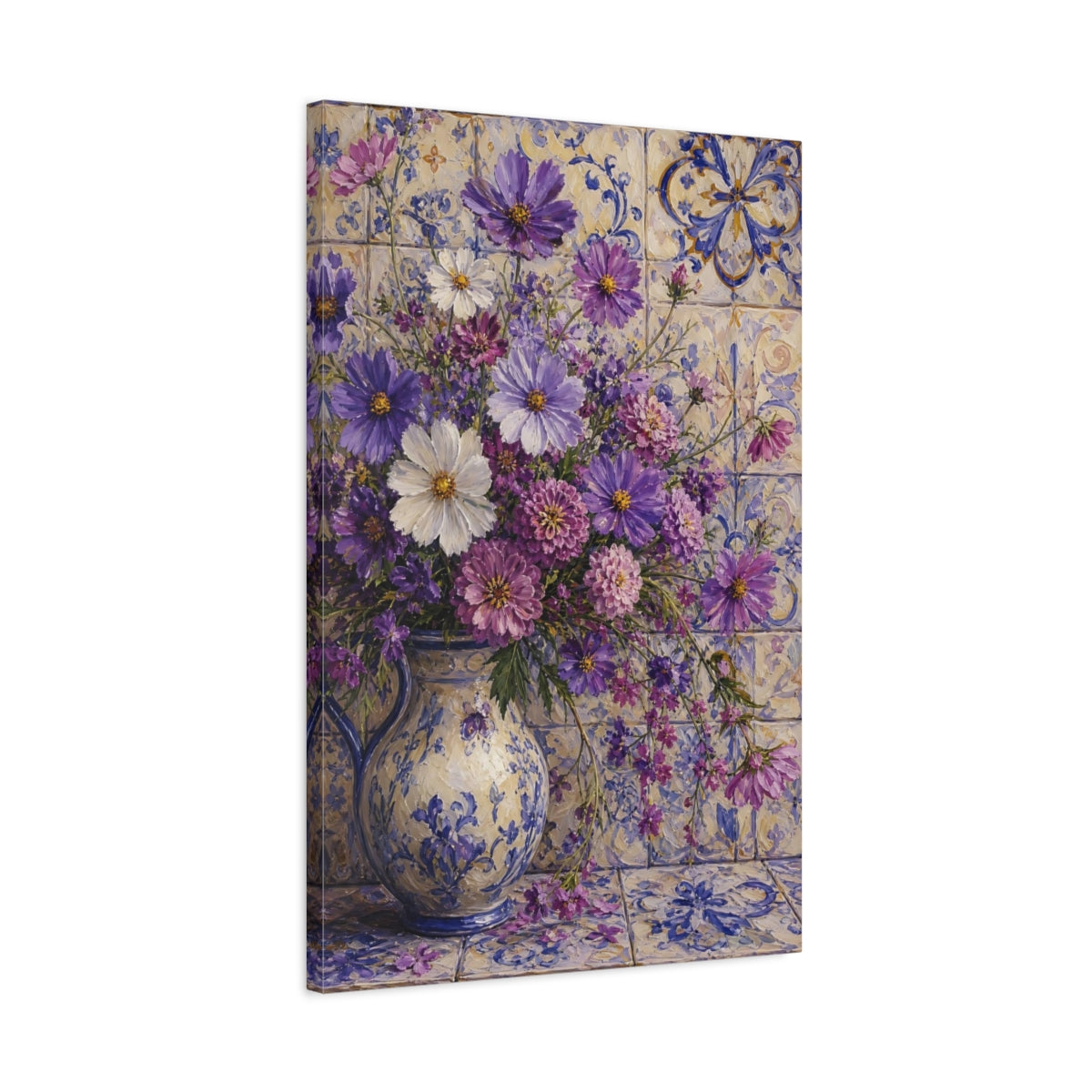 Side Mockup 2. Floral Floral Bouquet Purple Floral Bouquet shown as stretched canvas wall art