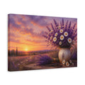 Side Mockup 4. Floral Floral Bouquet Purple Lavender Sunset shown as stretched canvas wall art