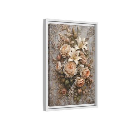 Side Mockup 4. Floral Floral Bouquet Soft Peach Grey shown as stretched canvas wall art