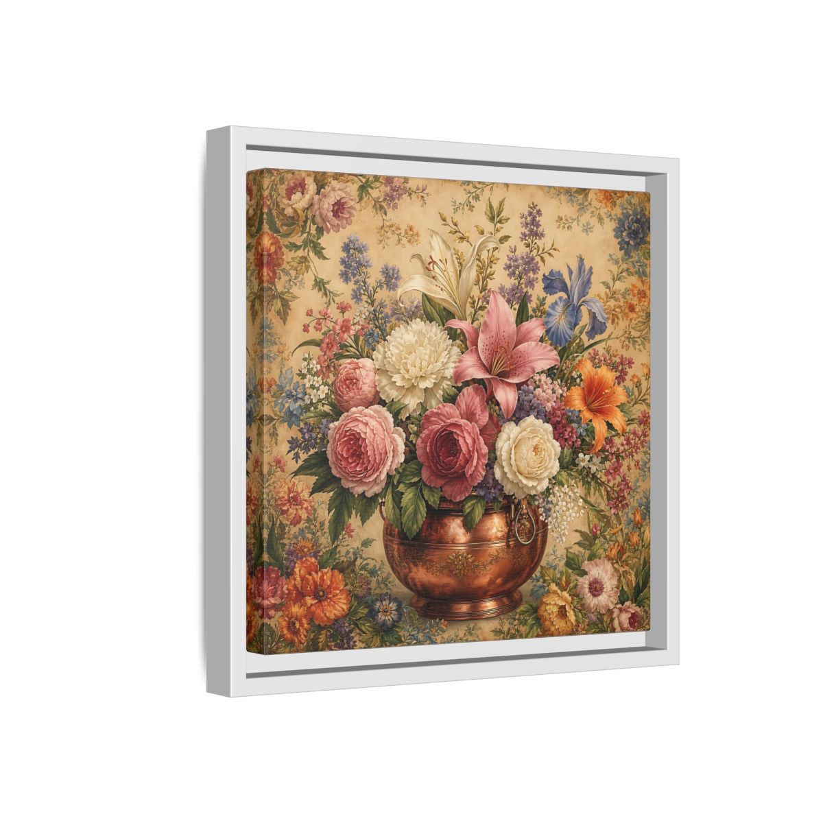 Side Mockup 16. Floral Floral Bouquet Vintage Floral Vase shown as stretched canvas wall art