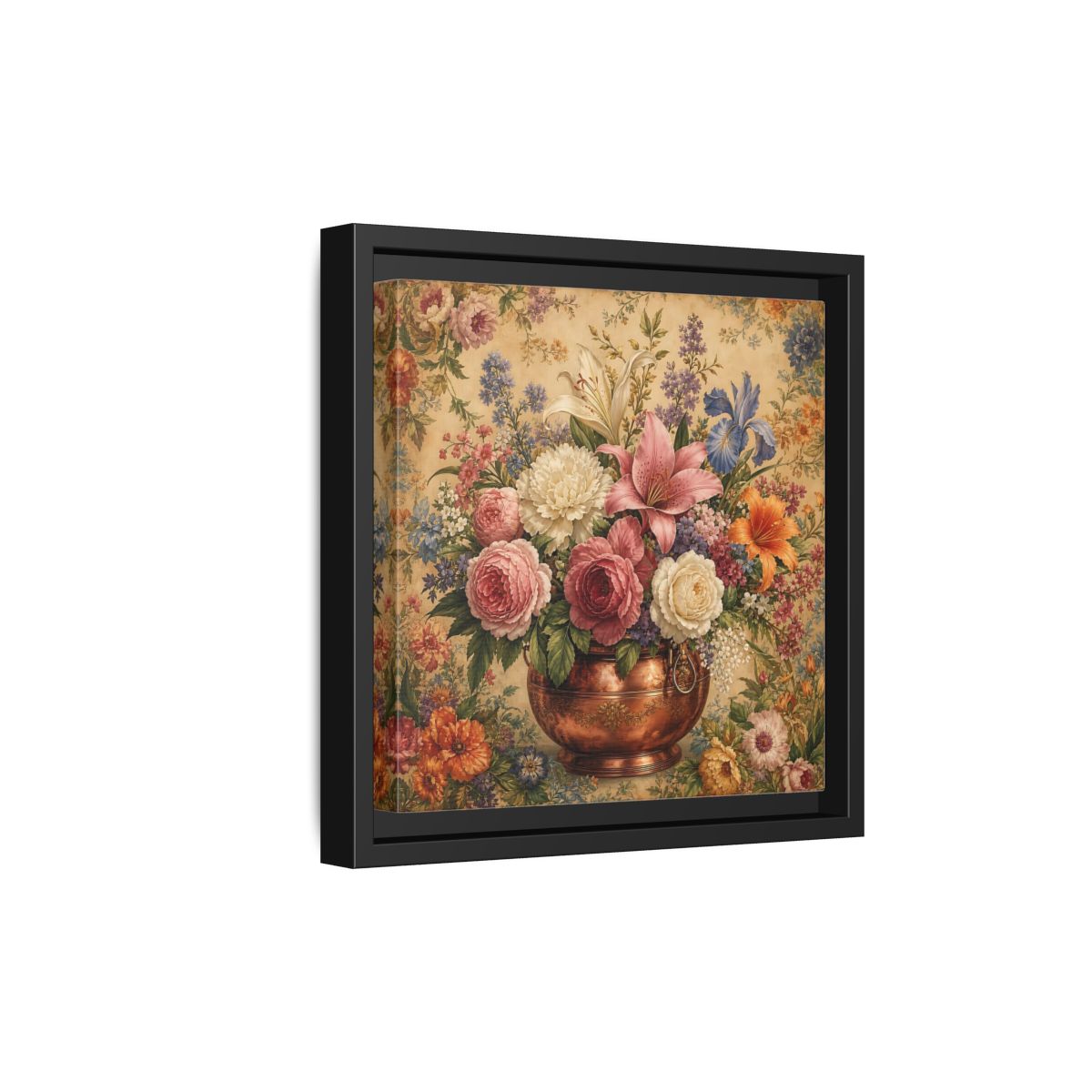 Side Mockup 21. Floral Floral Bouquet Vintage Floral Vase shown as stretched canvas wall art