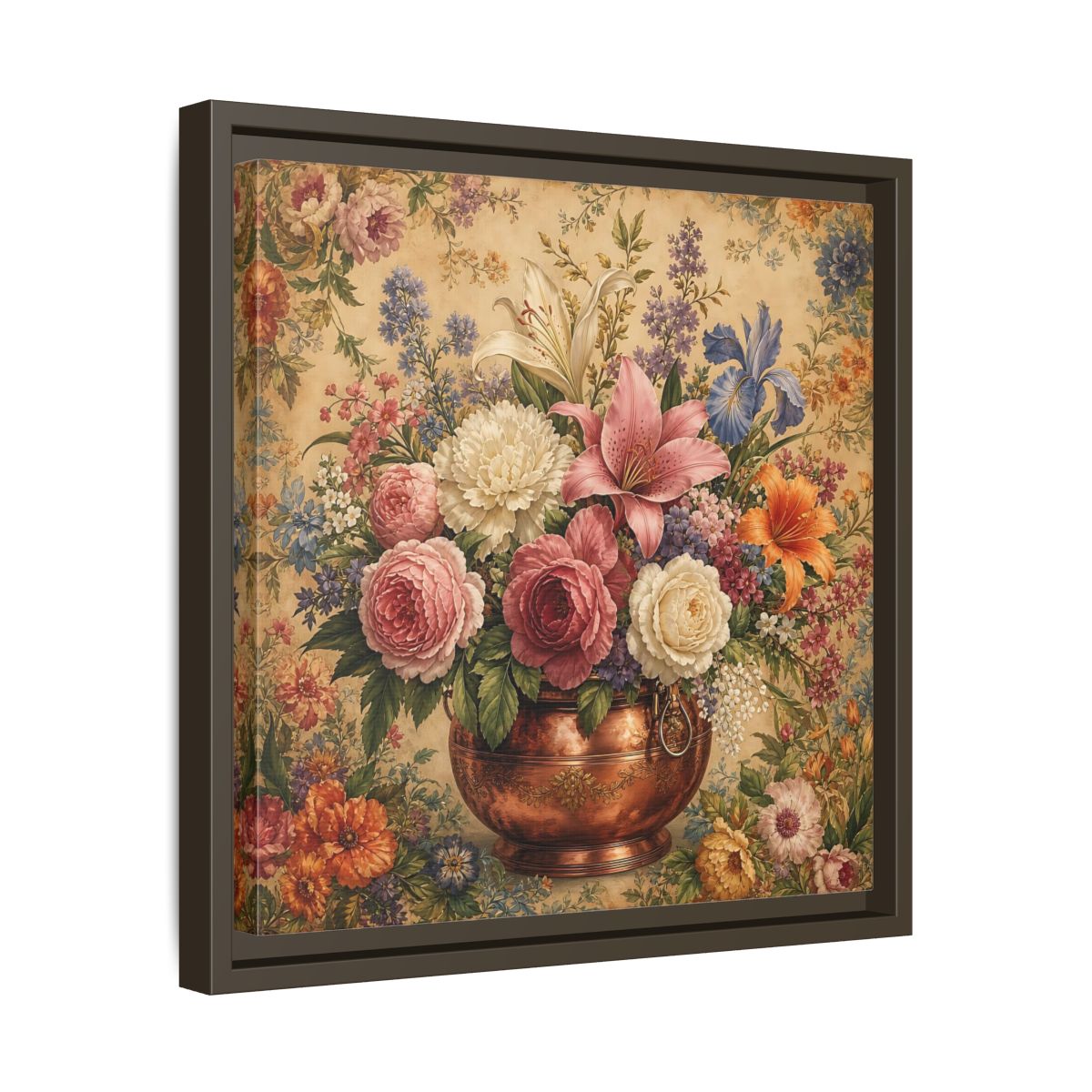 Side Mockup 29. Floral Floral Bouquet Vintage Floral Vase shown as stretched canvas wall art