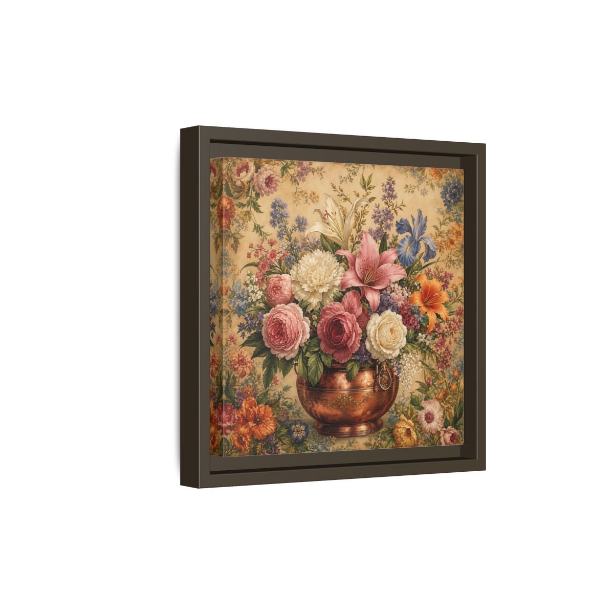 Side Mockup 20. Floral Floral Bouquet Vintage Floral Vase shown as stretched canvas wall art