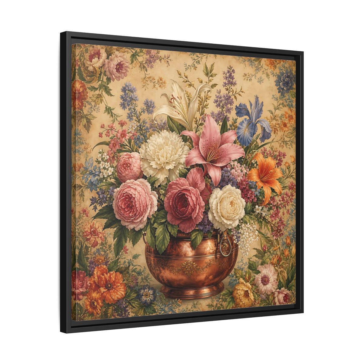 Side Mockup 31. Floral Floral Bouquet Vintage Floral Vase shown as stretched canvas wall art