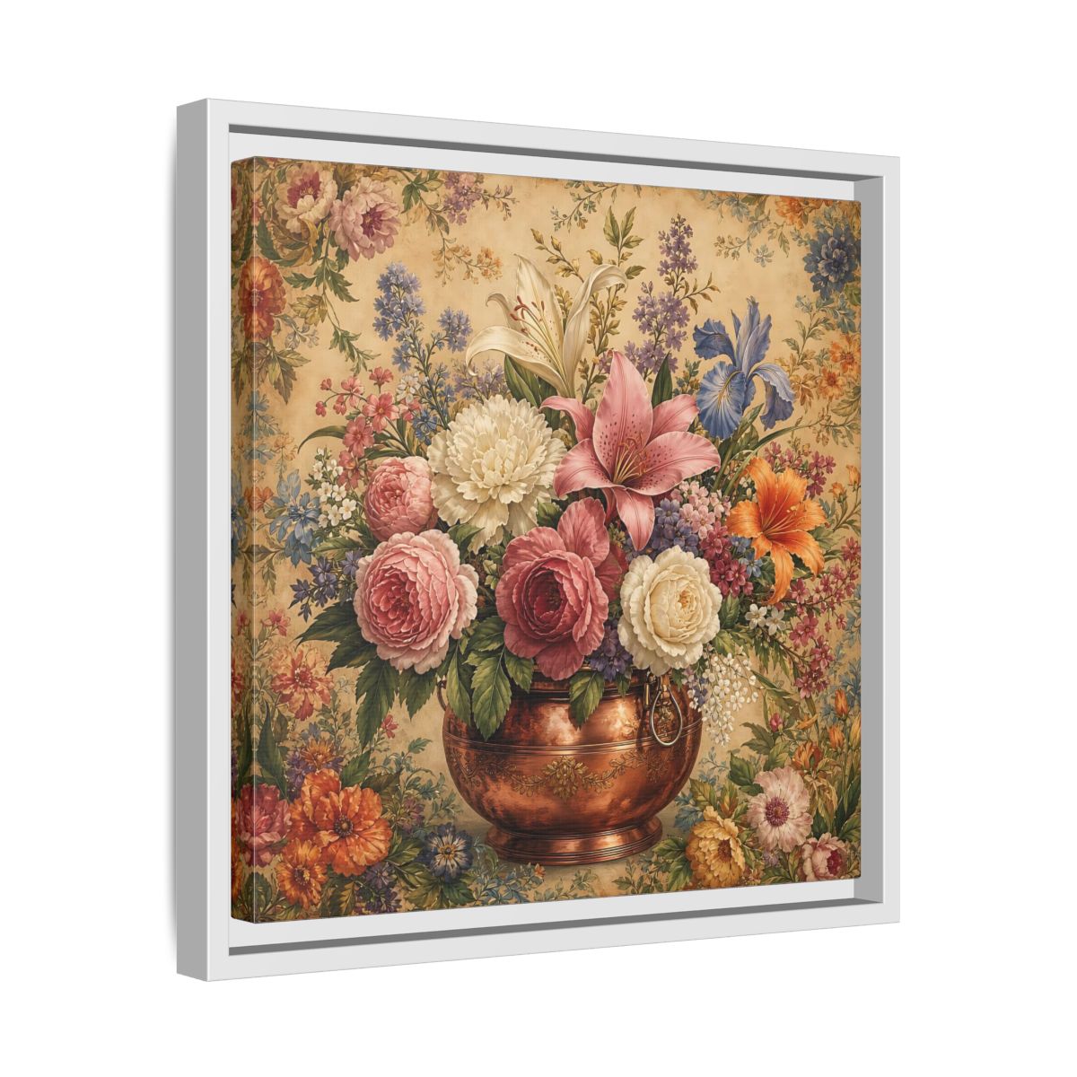 Side Mockup 28. Floral Floral Bouquet Vintage Floral Vase shown as stretched canvas wall art