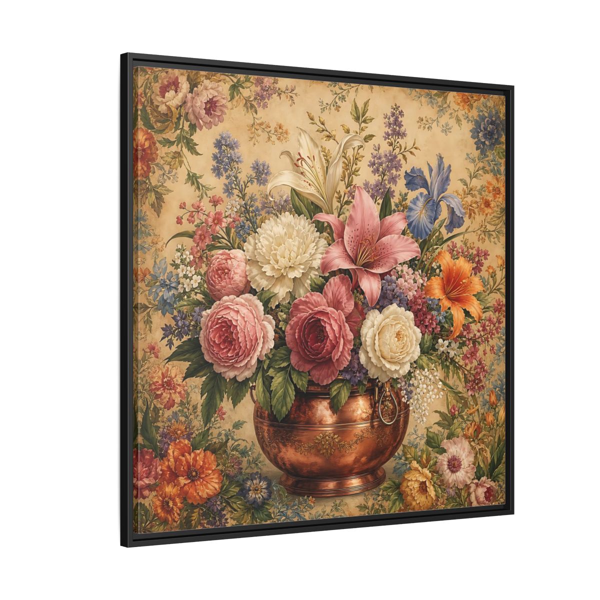 Side Mockup 6. Floral Floral Bouquet Vintage Floral Vase shown as stretched canvas wall art