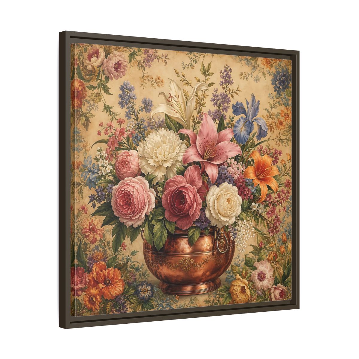 Side Mockup 27. Floral Floral Bouquet Vintage Floral Vase shown as stretched canvas wall art