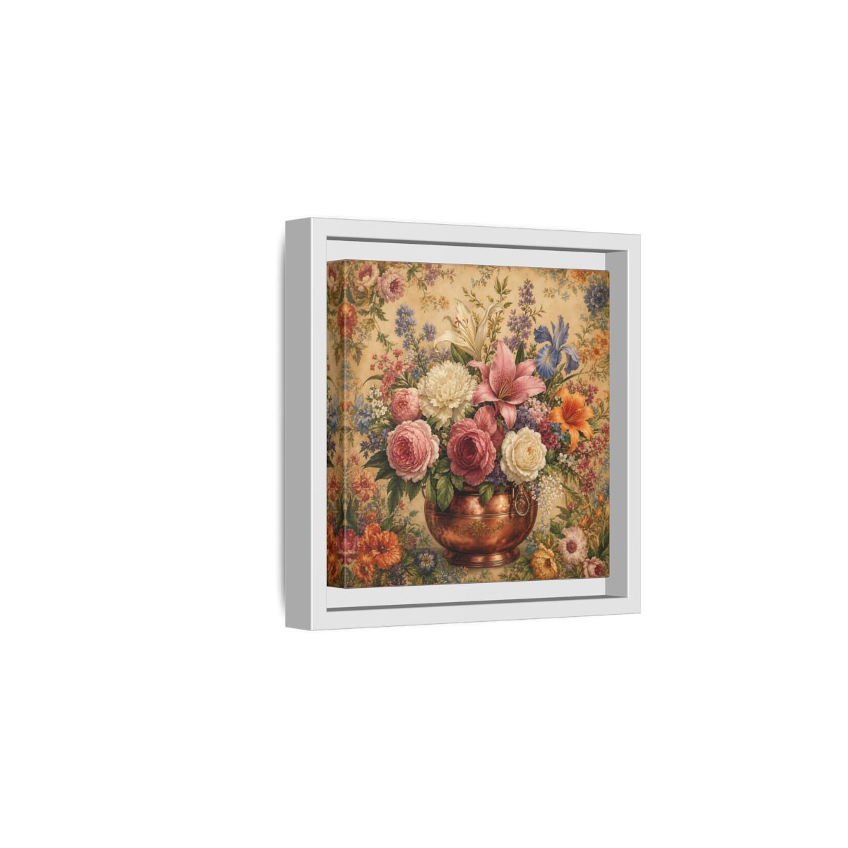 Side Mockup 1. Floral Floral Bouquet Vintage Floral Vase shown as stretched canvas wall art