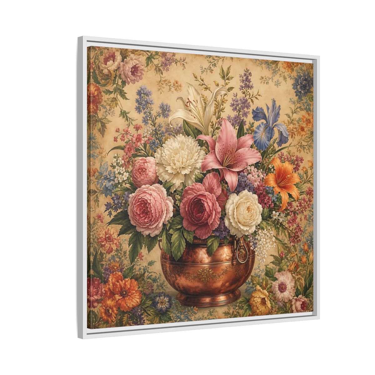 Side Mockup 7. Floral Floral Bouquet Vintage Floral Vase shown as stretched canvas wall art