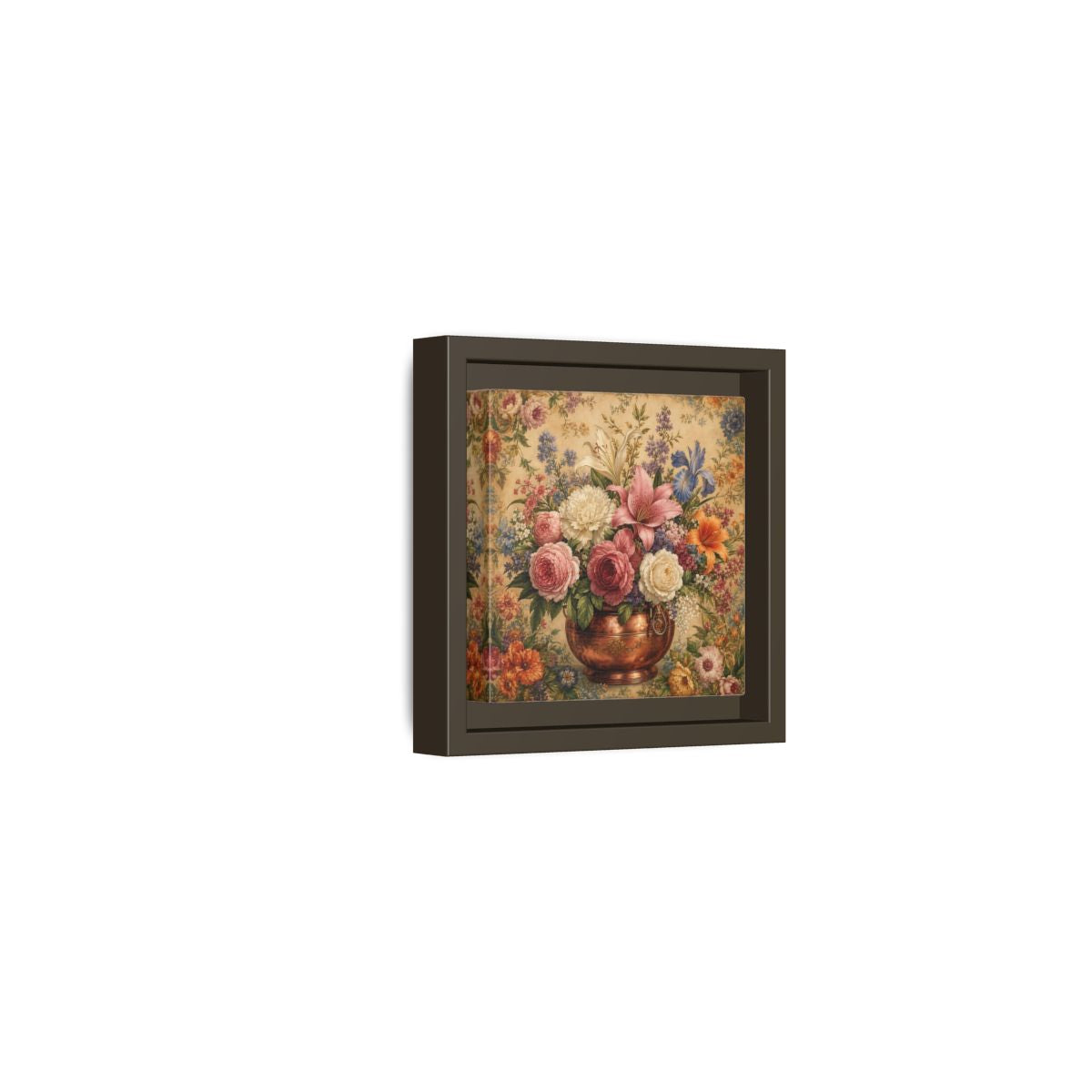 Side Mockup 23. Floral Floral Bouquet Vintage Floral Vase shown as stretched canvas wall art