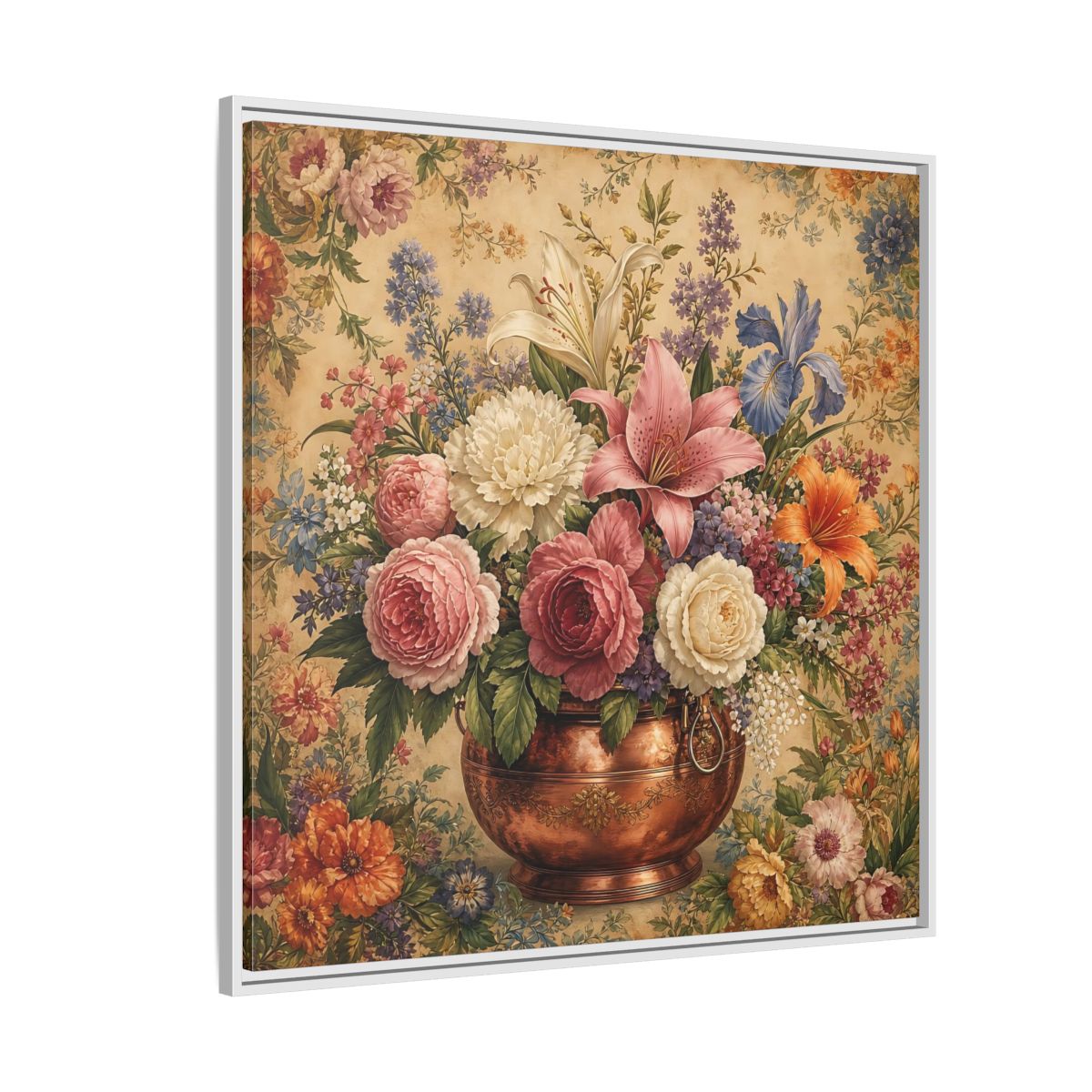Side Mockup 4. Floral Floral Bouquet Vintage Floral Vase shown as stretched canvas wall art