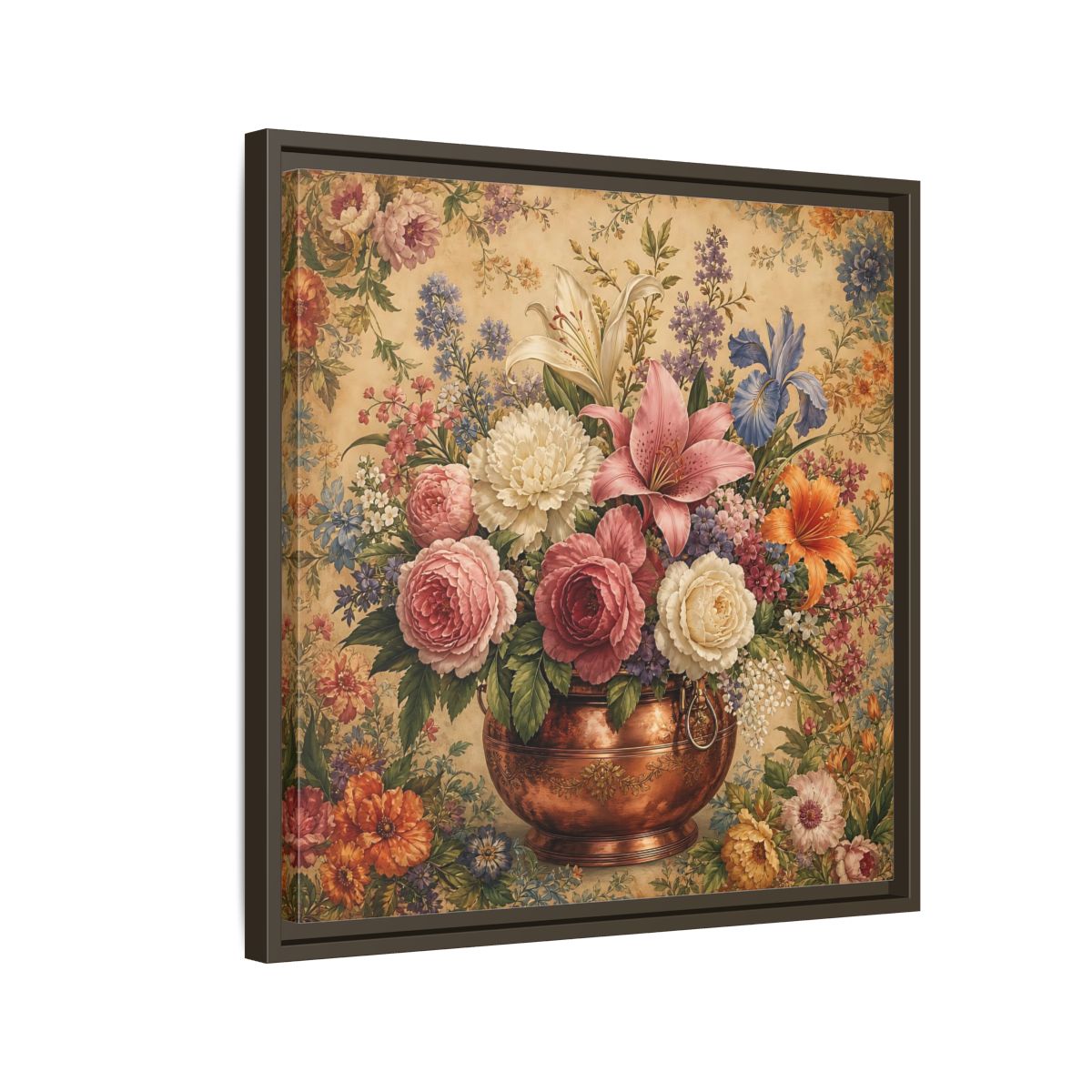 Side Mockup 11. Floral Floral Bouquet Vintage Floral Vase shown as stretched canvas wall art