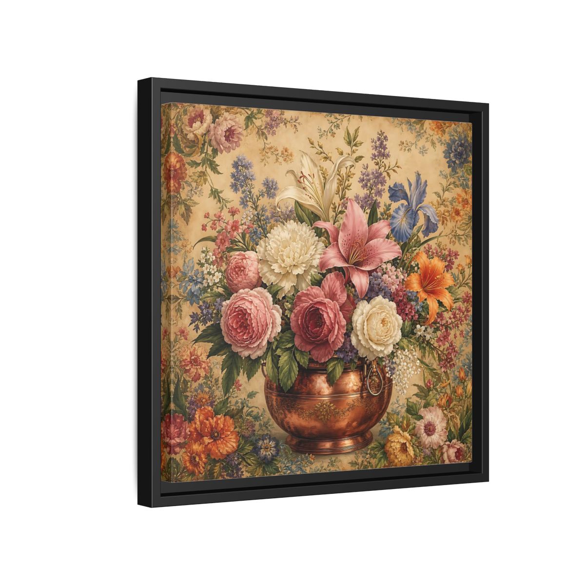 Side Mockup 15. Floral Floral Bouquet Vintage Floral Vase shown as stretched canvas wall art