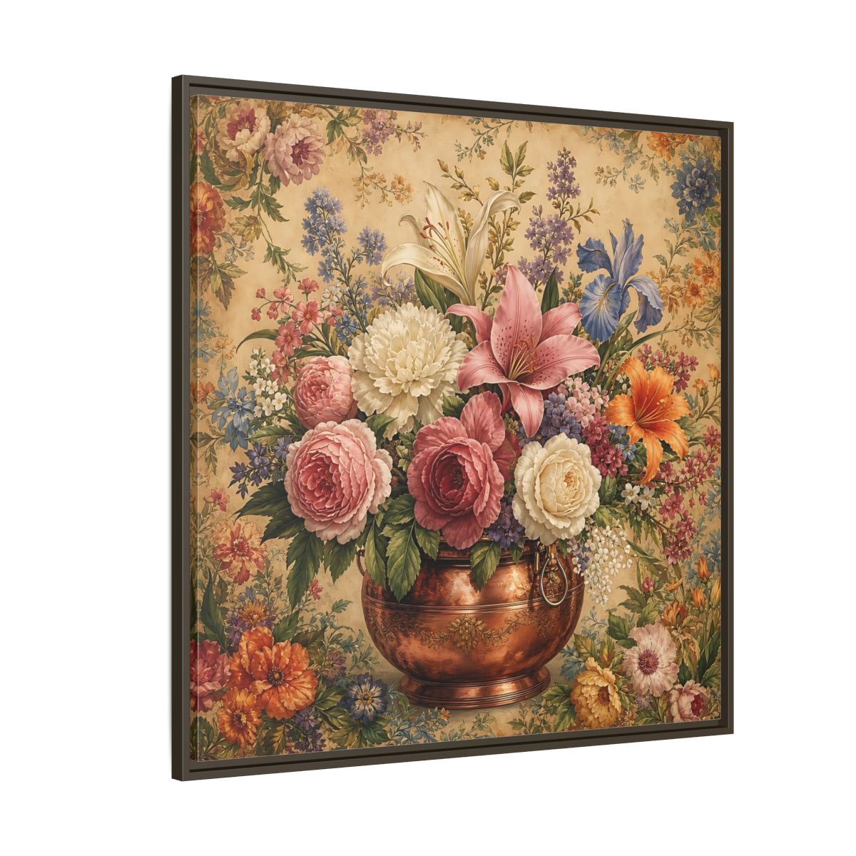 Side Mockup 5. Floral Floral Bouquet Vintage Floral Vase shown as stretched canvas wall art