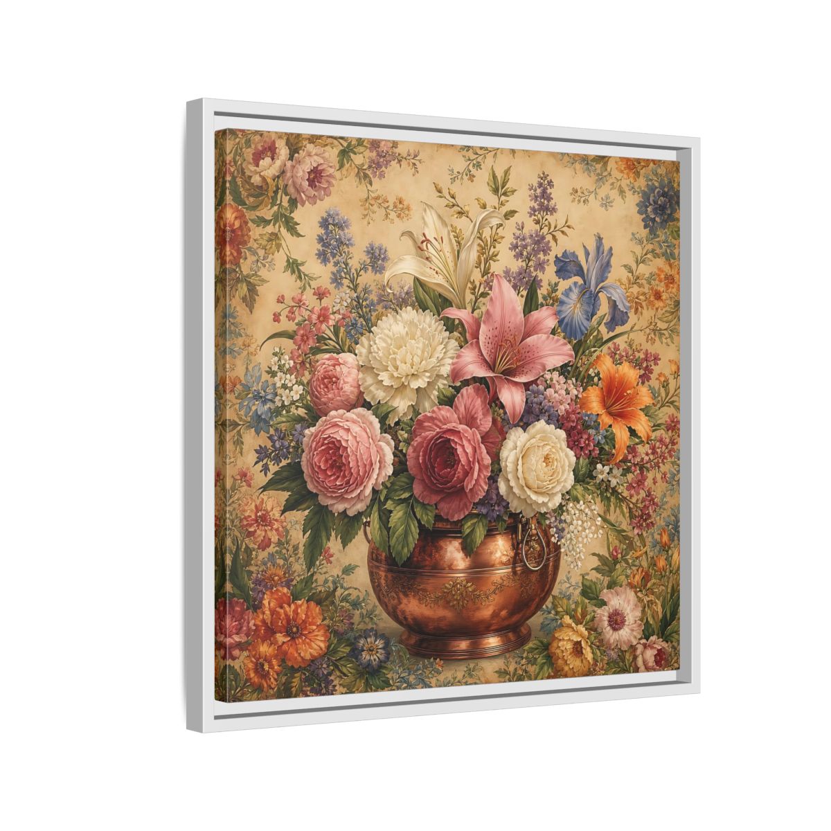 Side Mockup 10. Floral Floral Bouquet Vintage Floral Vase shown as stretched canvas wall art