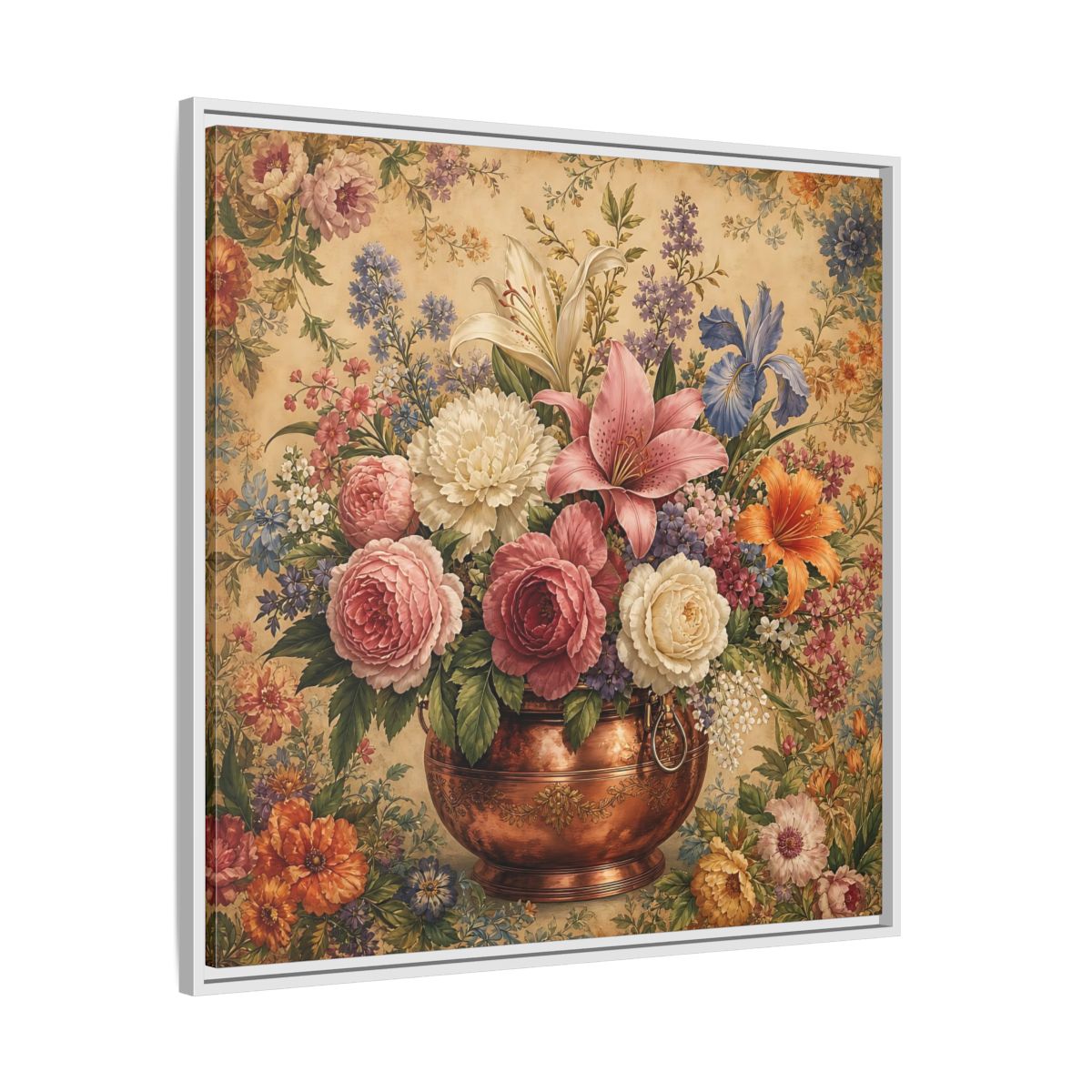 Side Mockup 25. Floral Floral Bouquet Vintage Floral Vase shown as stretched canvas wall art