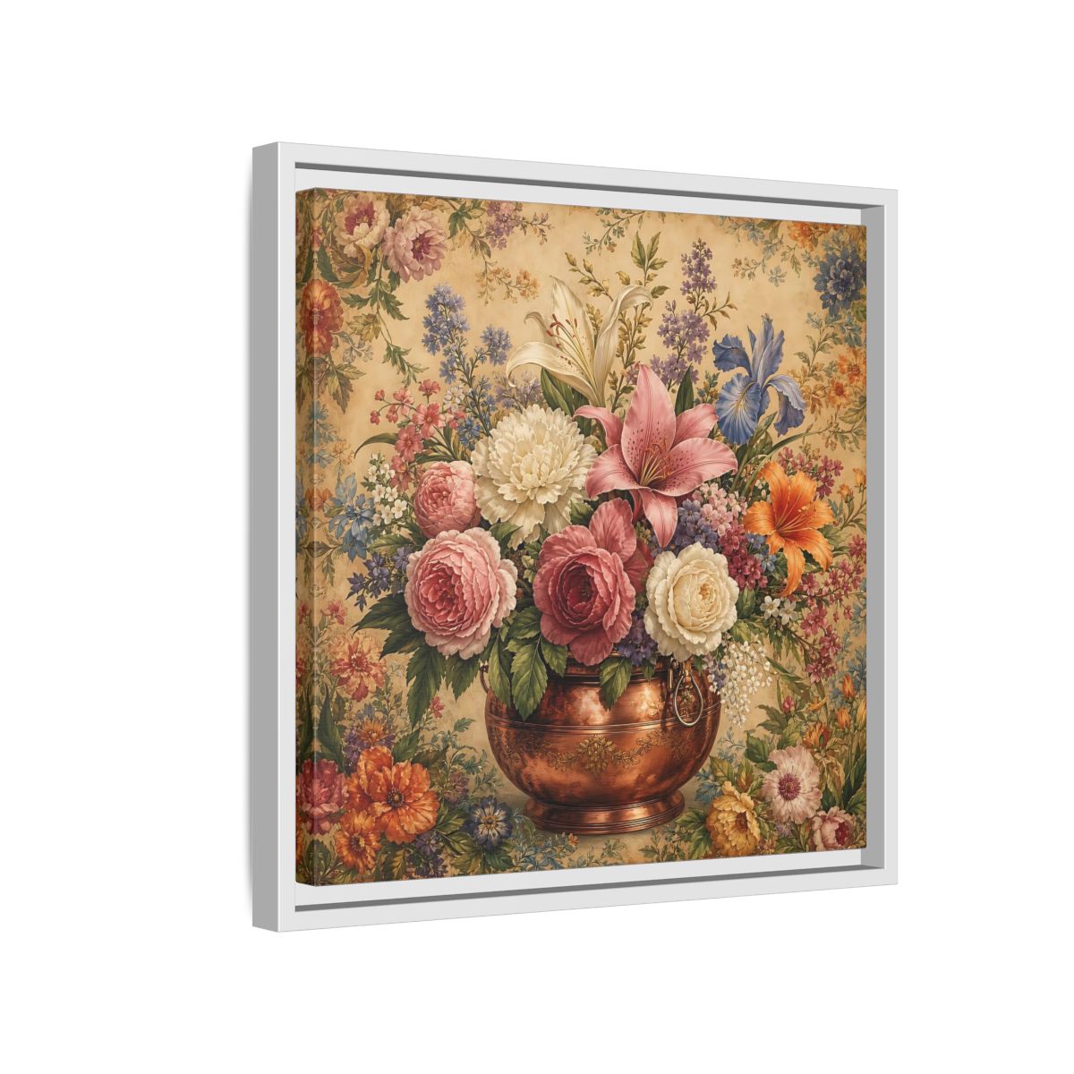 Side Mockup 13. Floral Floral Bouquet Vintage Floral Vase shown as stretched canvas wall art