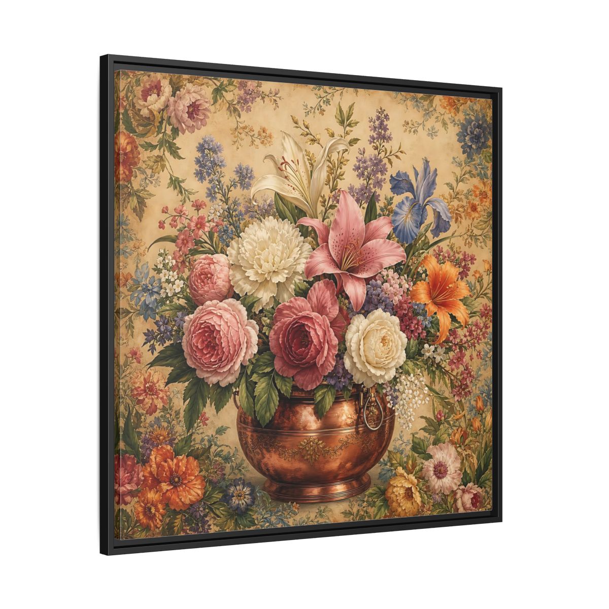 Side Mockup 30. Floral Floral Bouquet Vintage Floral Vase shown as stretched canvas wall art