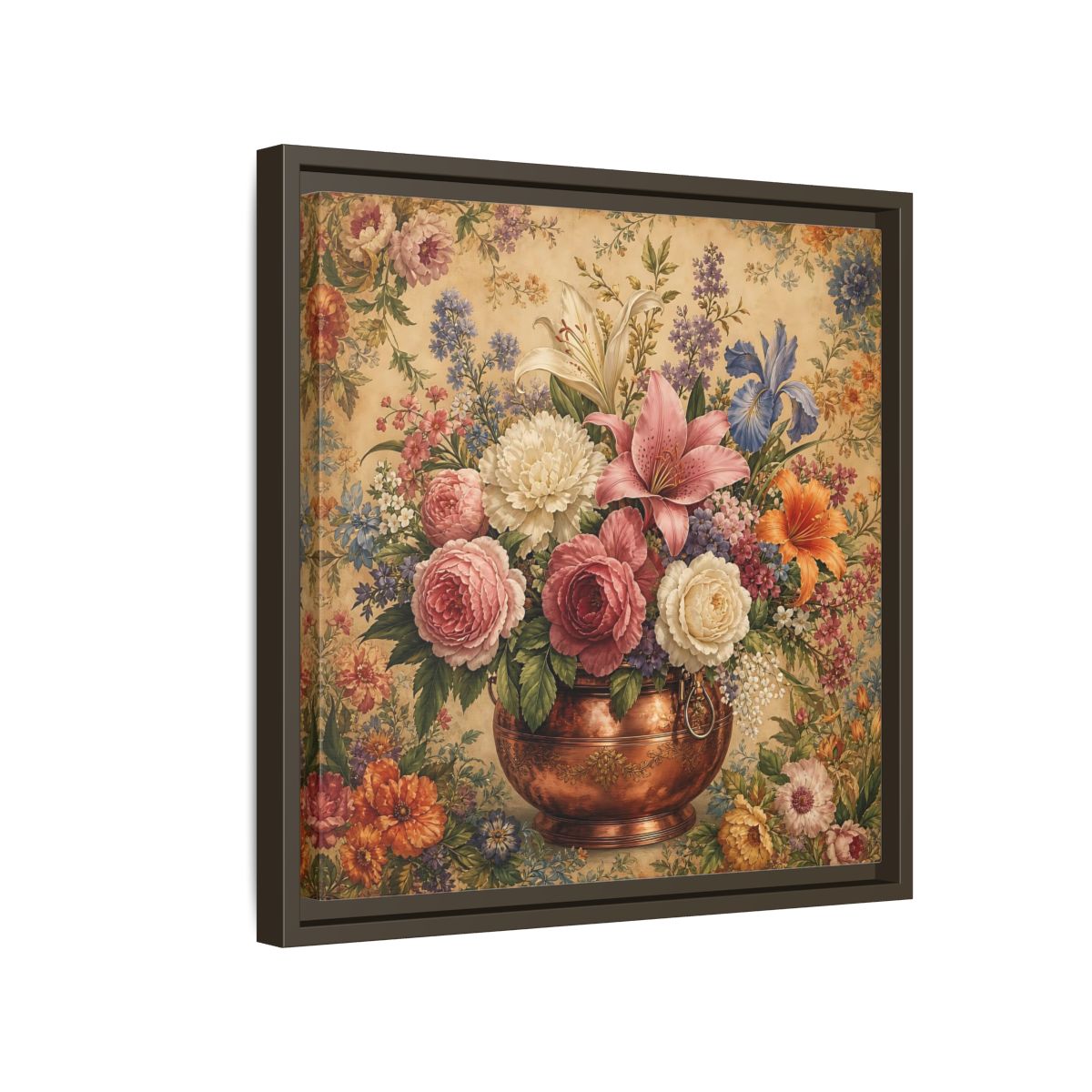 Side Mockup 14. Floral Floral Bouquet Vintage Floral Vase shown as stretched canvas wall art