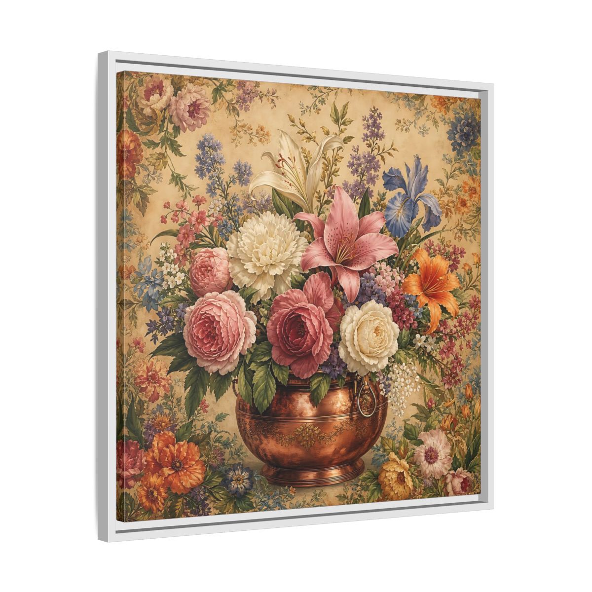 Side Mockup 26. Floral Floral Bouquet Vintage Floral Vase shown as stretched canvas wall art