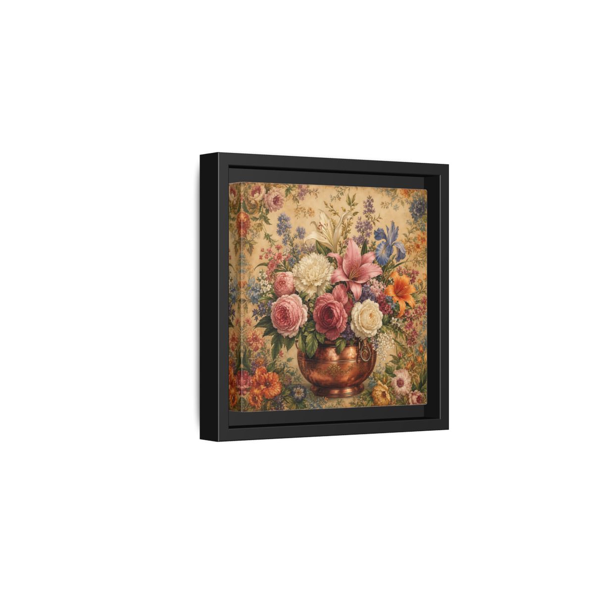 Side Mockup 3. Floral Floral Bouquet Vintage Floral Vase shown as stretched canvas wall art
