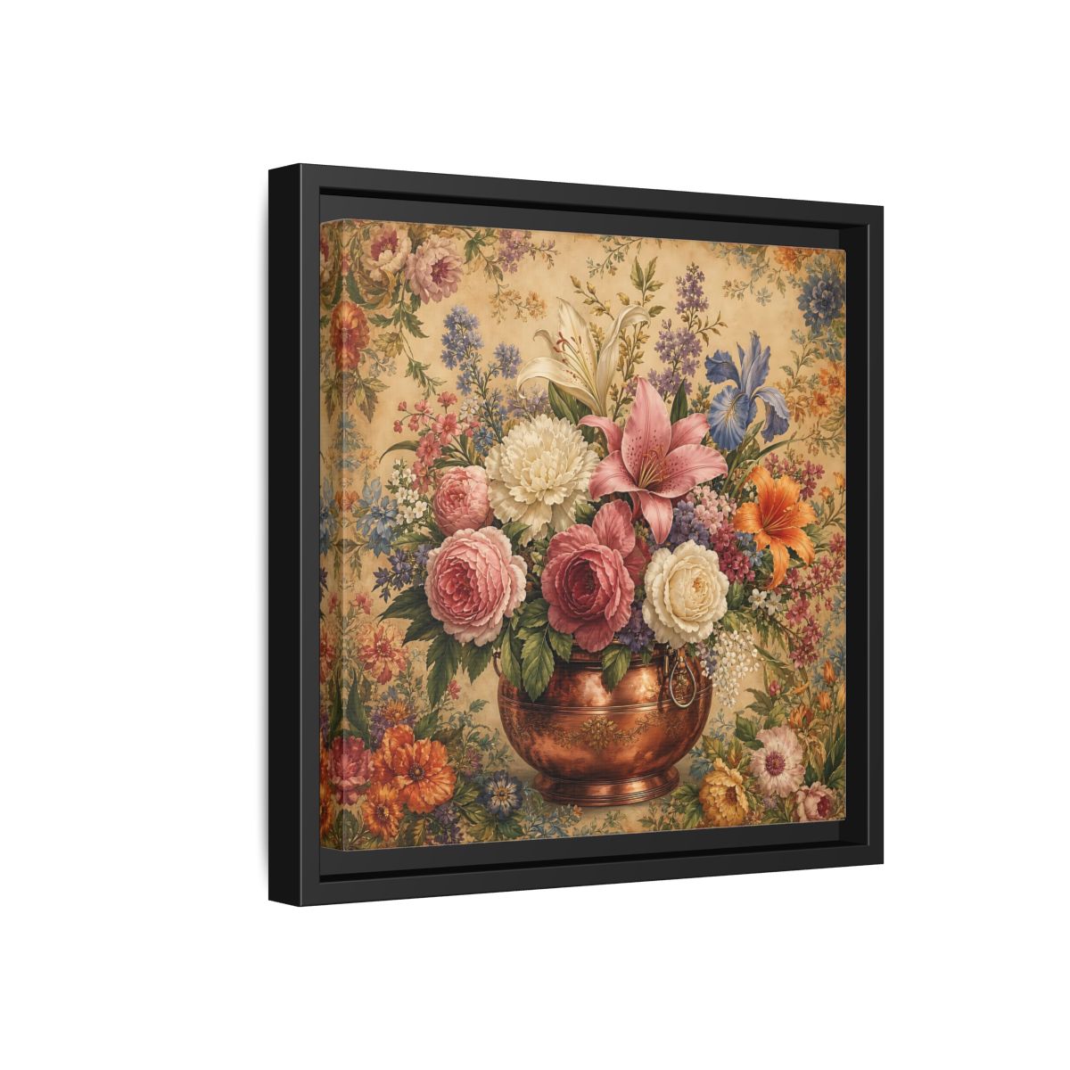 Side Mockup 18. Floral Floral Bouquet Vintage Floral Vase shown as stretched canvas wall art