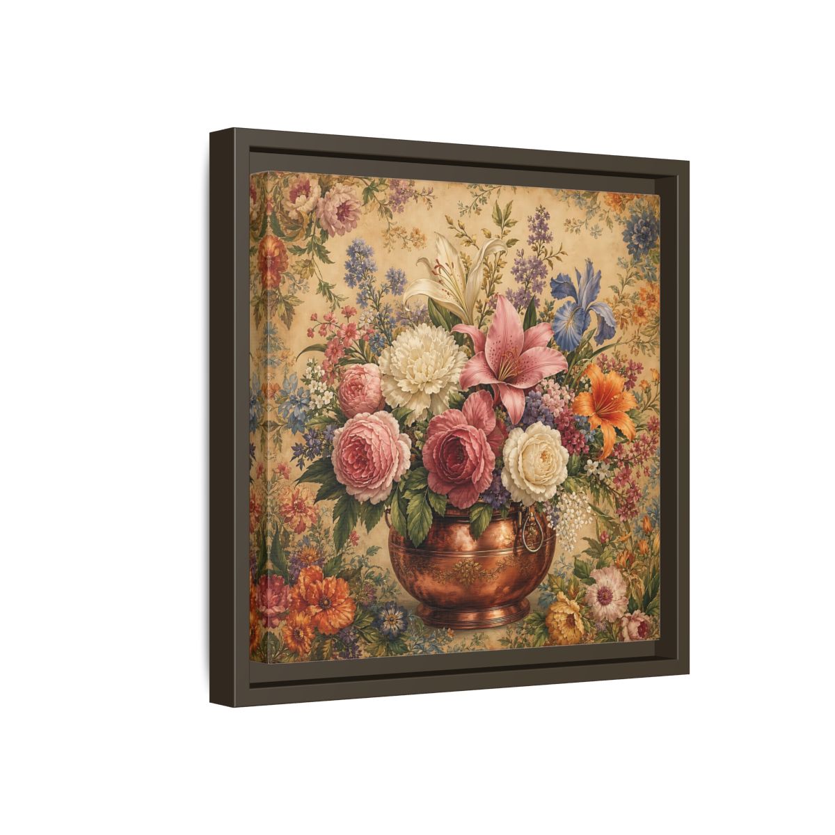 Side Mockup 17. Floral Floral Bouquet Vintage Floral Vase shown as stretched canvas wall art