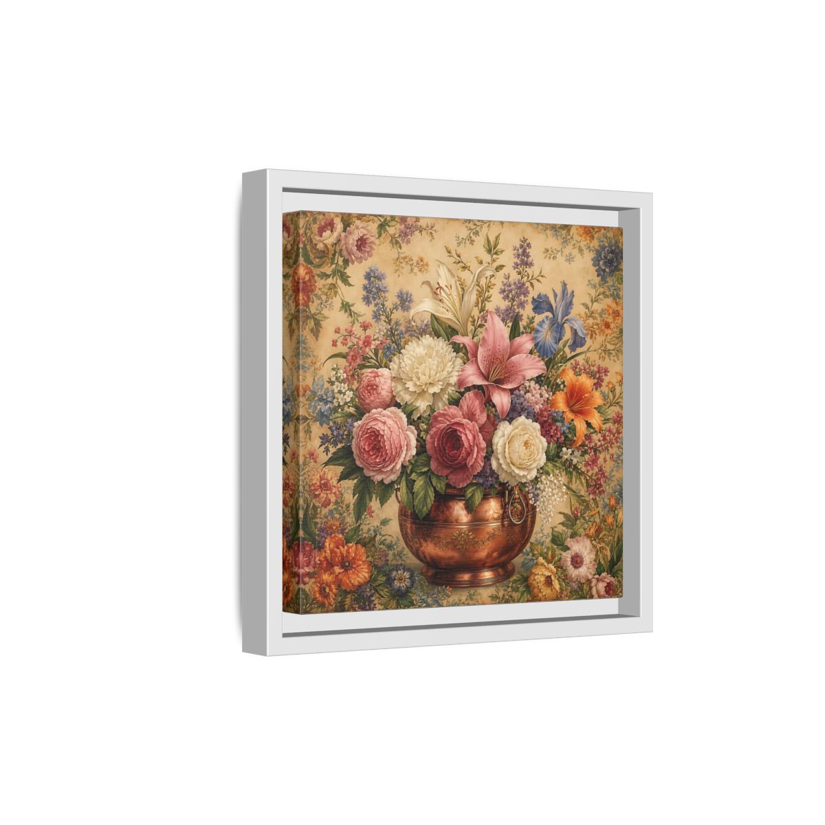 Side Mockup 19. Floral Floral Bouquet Vintage Floral Vase shown as stretched canvas wall art