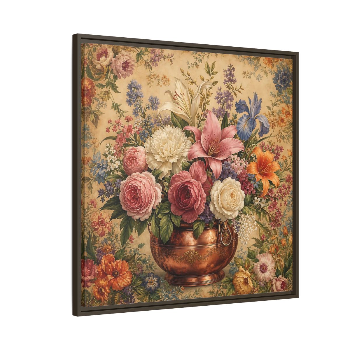 Side Mockup 8. Floral Floral Bouquet Vintage Floral Vase shown as stretched canvas wall art