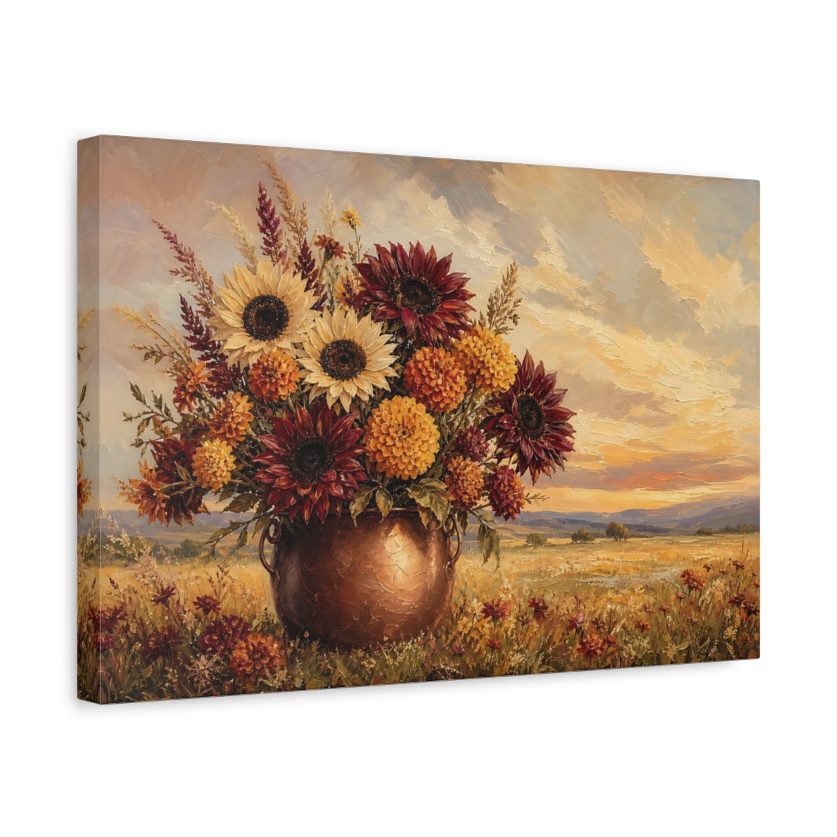Side Mockup 4. Floral Floral Bouquet Warm Autumnal Floral shown as stretched canvas wall art