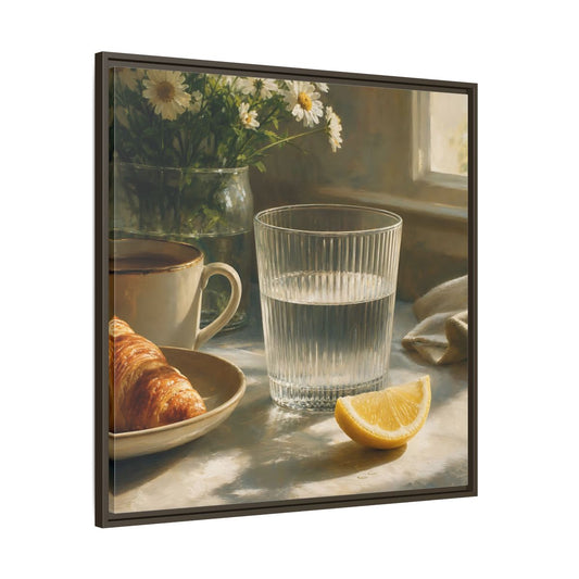 Main Mockup. Floral Breakfast Morning Still Life shown as stretched canvas wall art