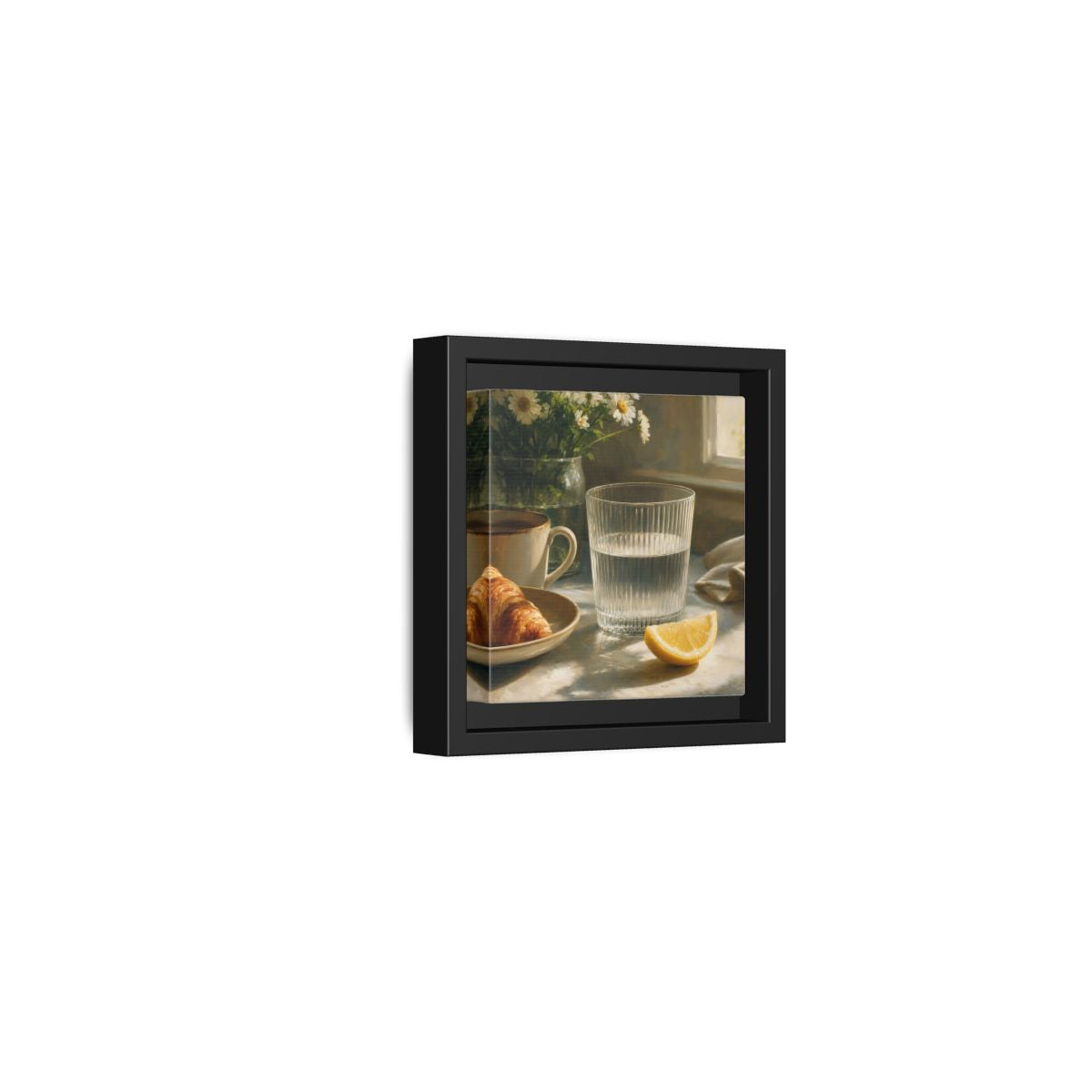 Side Mockup 24. Floral Breakfast Morning Still Life shown as stretched canvas wall art