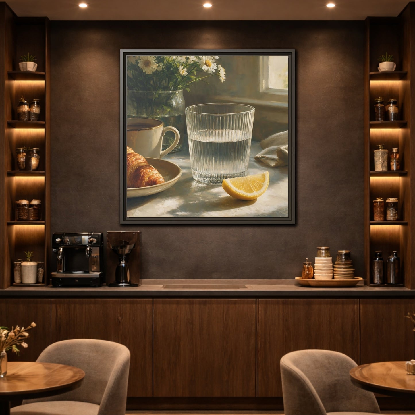 Mockup 2. Floral Breakfast Morning Still Life shown as stretched canvas wall art