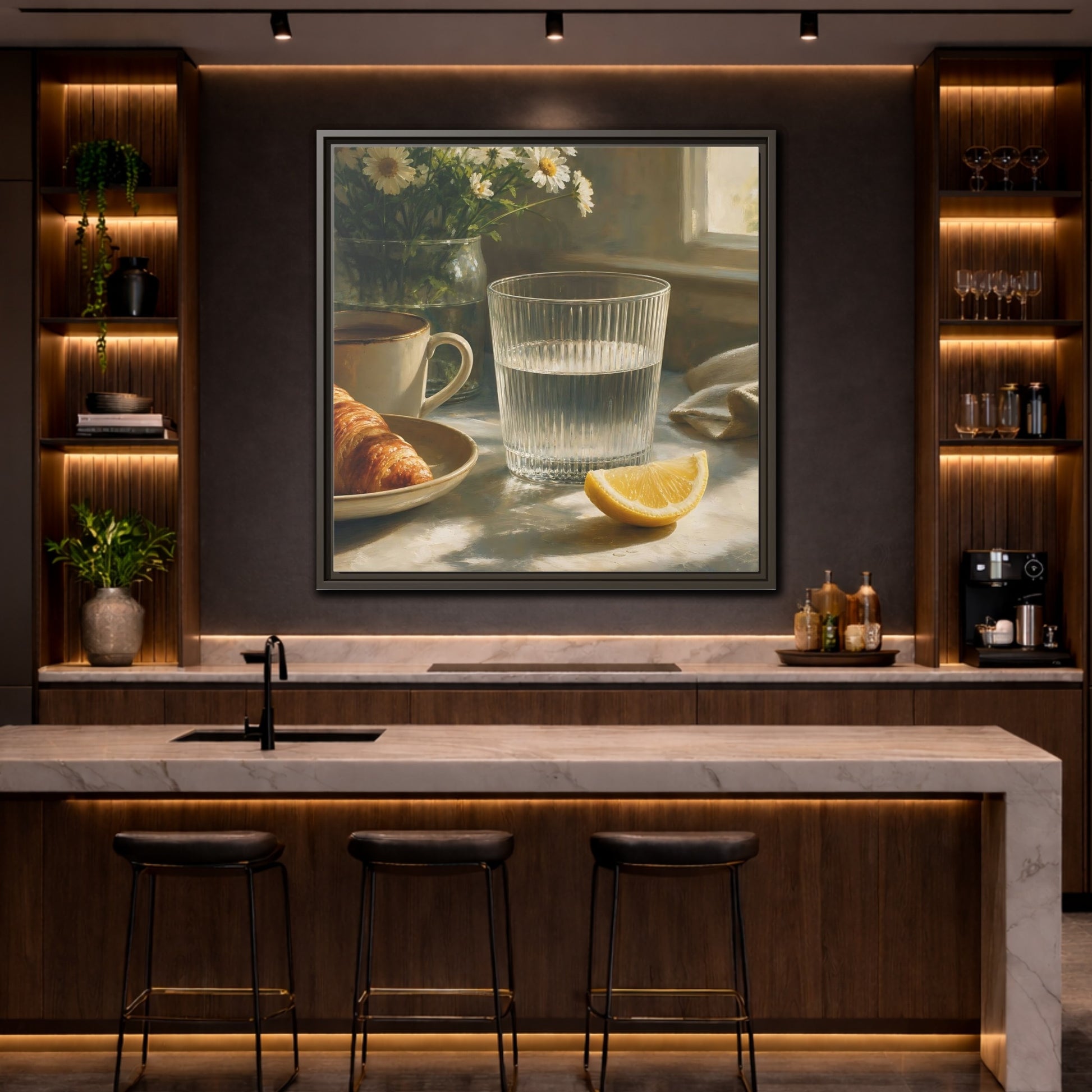 Mockup 4. Floral Breakfast Morning Still Life shown as stretched canvas wall art