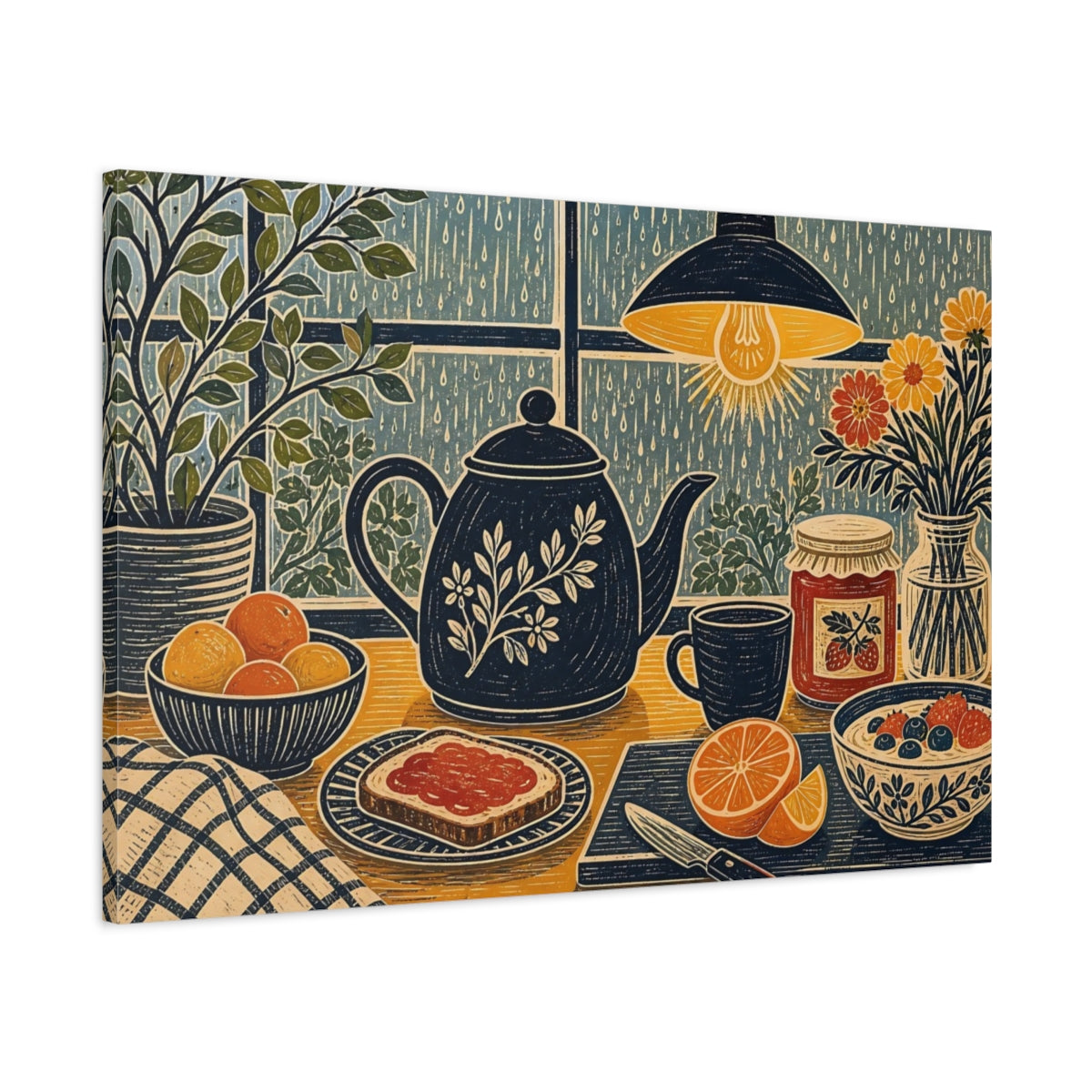 Main Mockup. Floral Breakfast Table Cozy Breakfast shown as stretched canvas wall art