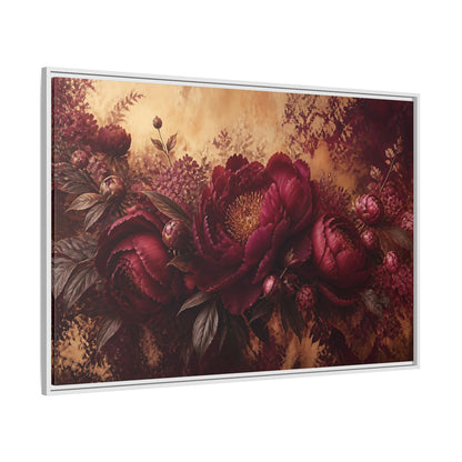 Side Mockup 7. Floral Burgundy Peony Arrangement shown as framed canvas print