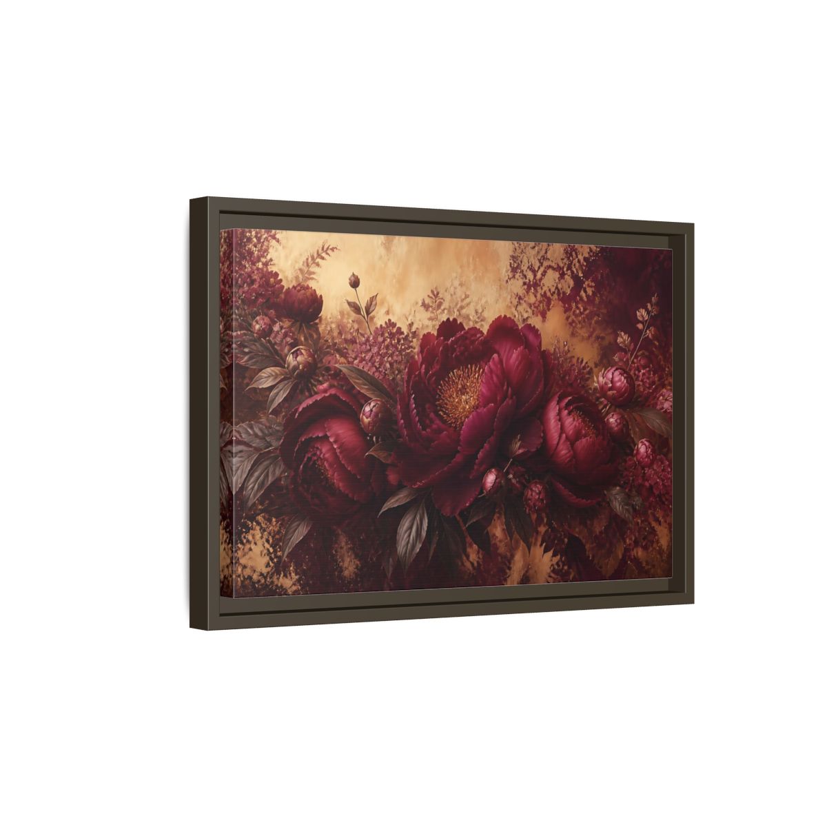 Side Mockup 5. Floral Burgundy Peony Arrangement shown as framed canvas print
