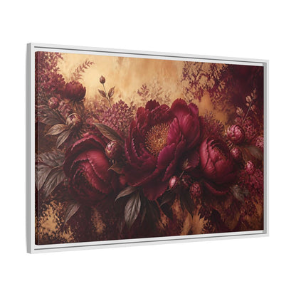 Side Mockup 9. Floral Burgundy Peony Arrangement shown as framed canvas print