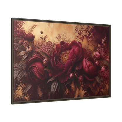 Side Mockup 8. Floral Burgundy Peony Arrangement shown as framed canvas print