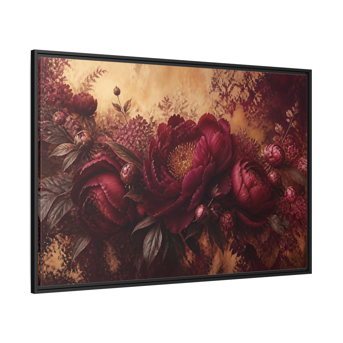 Side Mockup 12. Floral Burgundy Peony Arrangement shown as framed canvas print
