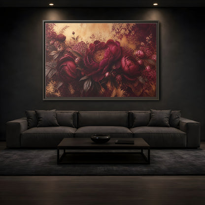 Mockup 3. Floral Burgundy Peony Arrangement shown as framed canvas print