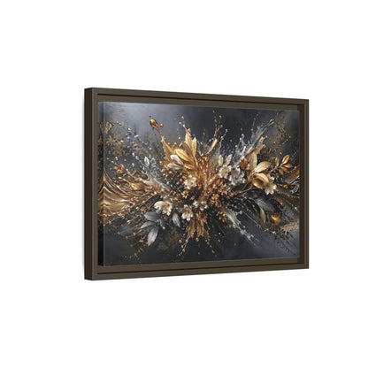 Side Mockup 5. Floral Floral Burst Black Gold Silver shown as stretched canvas wall art