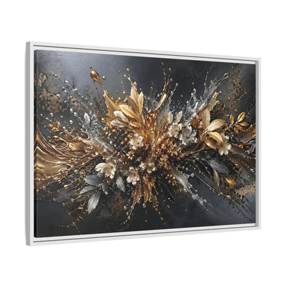 Side Mockup 9. Floral Floral Burst Black Gold Silver shown as stretched canvas wall art
