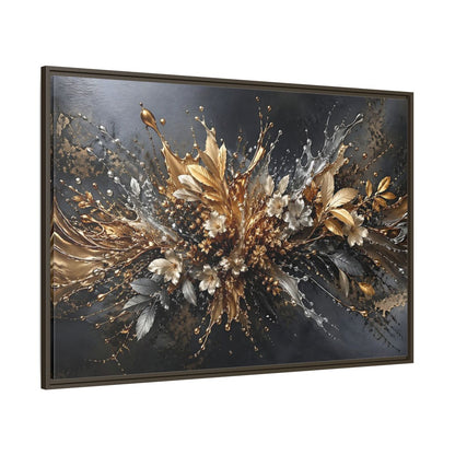 Side Mockup 8. Floral Floral Burst Black Gold Silver shown as stretched canvas wall art