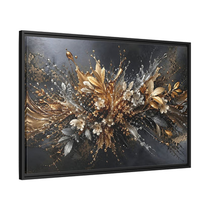 Side Mockup 13. Floral Floral Burst Black Gold Silver shown as stretched canvas wall art