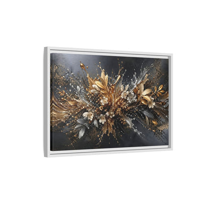 Side Mockup 1. Floral Floral Burst Black Gold Silver shown as stretched canvas wall art