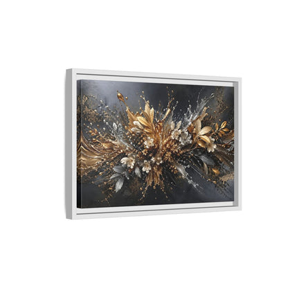 Side Mockup 4. Floral Floral Burst Black Gold Silver shown as stretched canvas wall art