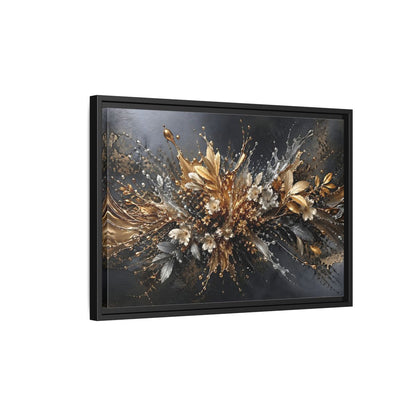 Side Mockup 3. Floral Floral Burst Black Gold Silver shown as stretched canvas wall art