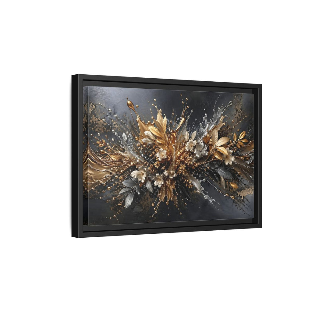 Side Mockup 6. Floral Floral Burst Black Gold Silver shown as stretched canvas wall art